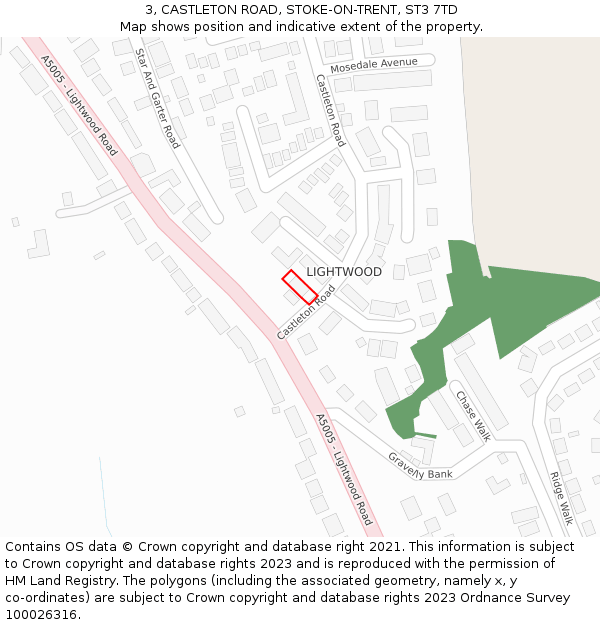 3, CASTLETON ROAD, STOKE-ON-TRENT, ST3 7TD: Location map and indicative extent of plot
