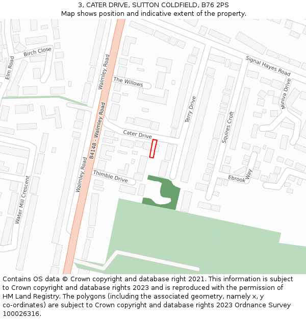 3, CATER DRIVE, SUTTON COLDFIELD, B76 2PS: Location map and indicative extent of plot