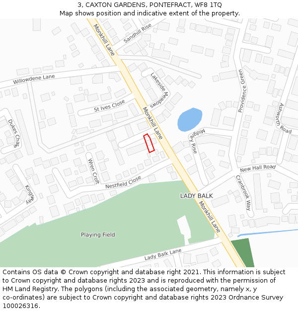 3, CAXTON GARDENS, PONTEFRACT, WF8 1TQ: Location map and indicative extent of plot