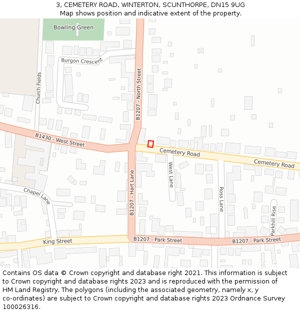 3, CEMETERY ROAD, WINTERTON, SCUNTHORPE, DN15 9UG: Location map and indicative extent of plot