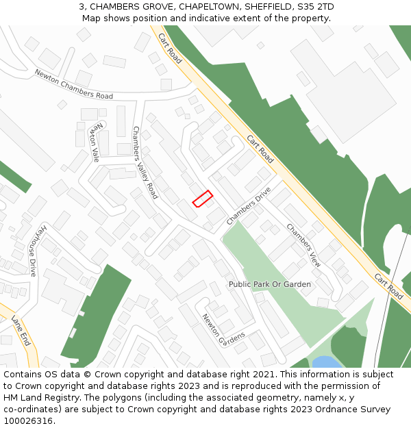 3, CHAMBERS GROVE, CHAPELTOWN, SHEFFIELD, S35 2TD: Location map and indicative extent of plot