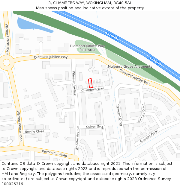 3, CHAMBERS WAY, WOKINGHAM, RG40 5AL: Location map and indicative extent of plot