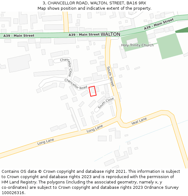 3, CHANCELLOR ROAD, WALTON, STREET, BA16 9RX: Location map and indicative extent of plot