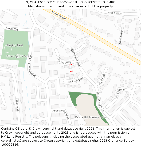 3, CHANDOS DRIVE, BROCKWORTH, GLOUCESTER, GL3 4RG: Location map and indicative extent of plot