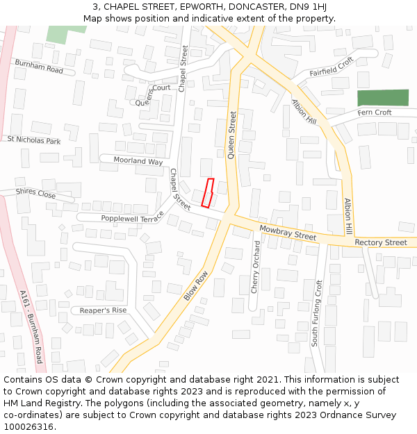 3, CHAPEL STREET, EPWORTH, DONCASTER, DN9 1HJ: Location map and indicative extent of plot