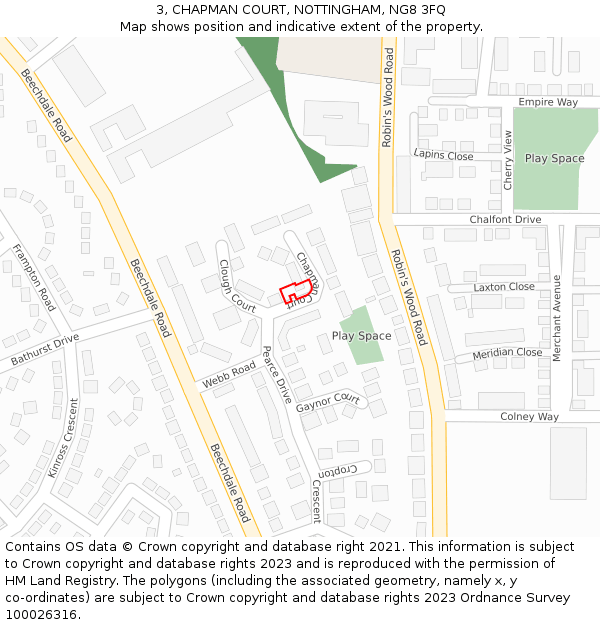 3, CHAPMAN COURT, NOTTINGHAM, NG8 3FQ: Location map and indicative extent of plot