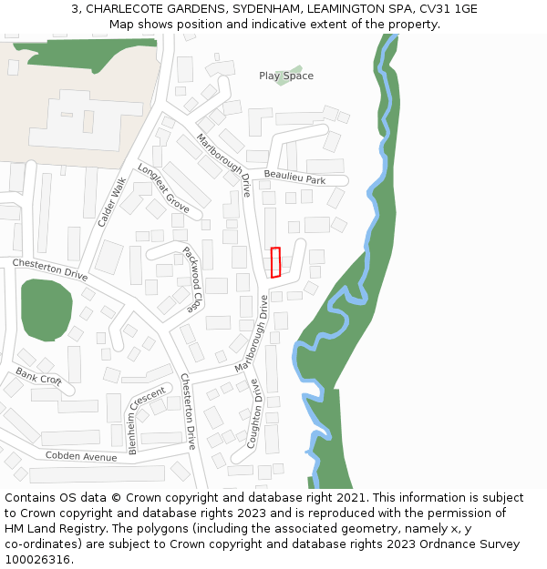 3, CHARLECOTE GARDENS, SYDENHAM, LEAMINGTON SPA, CV31 1GE: Location map and indicative extent of plot