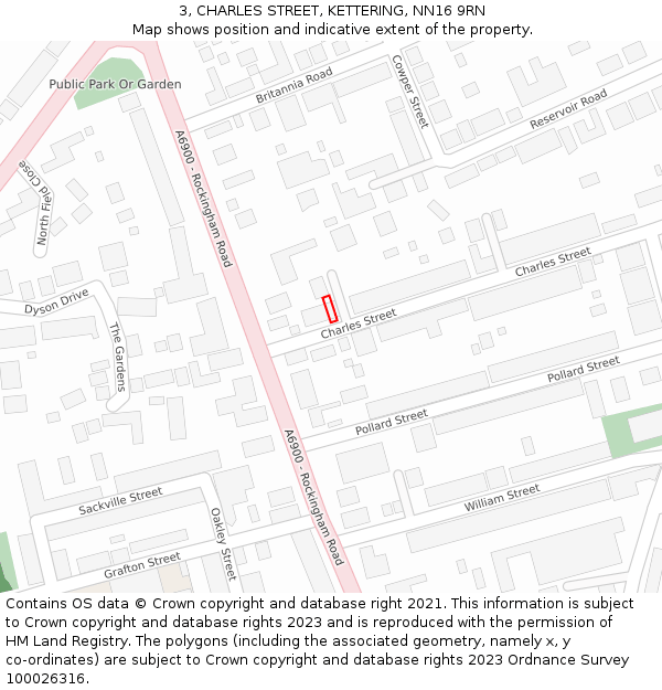 3, CHARLES STREET, KETTERING, NN16 9RN: Location map and indicative extent of plot