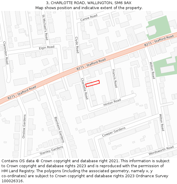 3, CHARLOTTE ROAD, WALLINGTON, SM6 9AX: Location map and indicative extent of plot