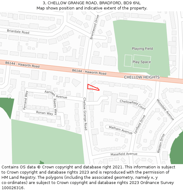 3, CHELLOW GRANGE ROAD, BRADFORD, BD9 6NL: Location map and indicative extent of plot