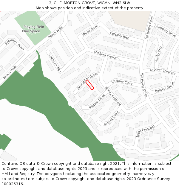 3, CHELMORTON GROVE, WIGAN, WN3 6LW: Location map and indicative extent of plot