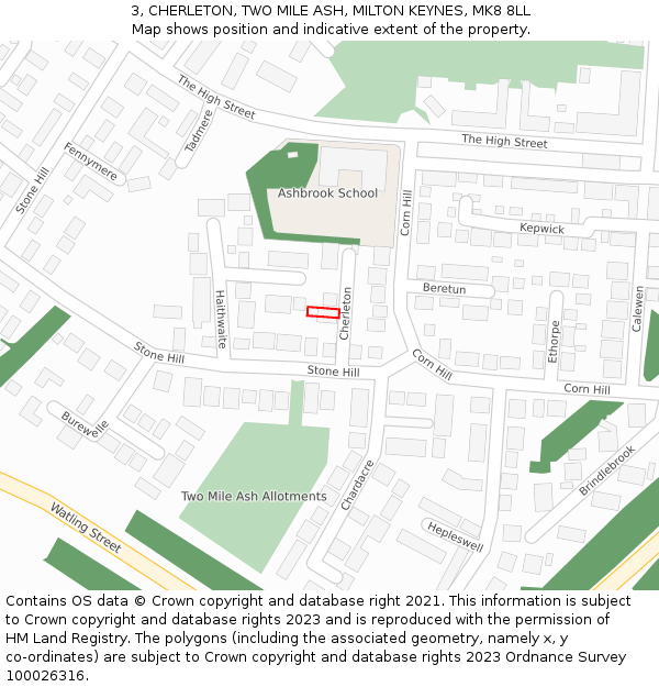 3, CHERLETON, TWO MILE ASH, MILTON KEYNES, MK8 8LL: Location map and indicative extent of plot