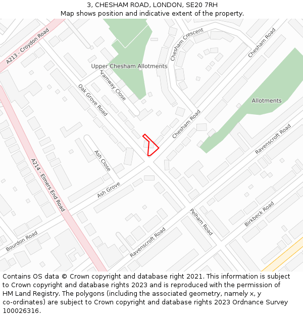 3, CHESHAM ROAD, LONDON, SE20 7RH: Location map and indicative extent of plot