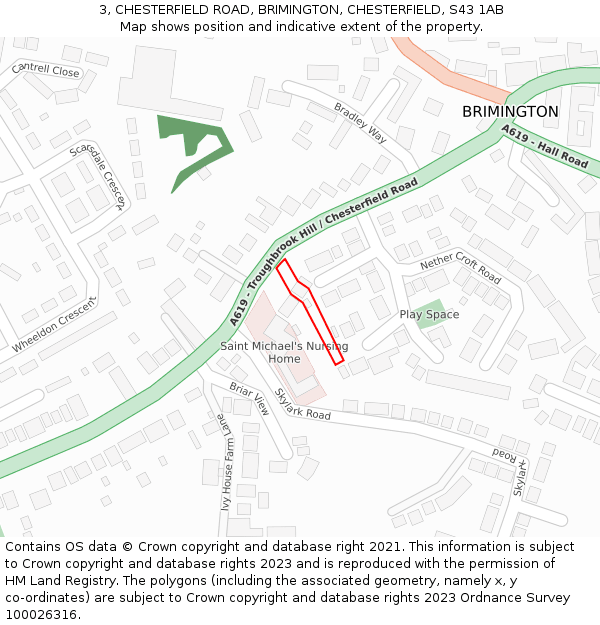 3, CHESTERFIELD ROAD, BRIMINGTON, CHESTERFIELD, S43 1AB: Location map and indicative extent of plot