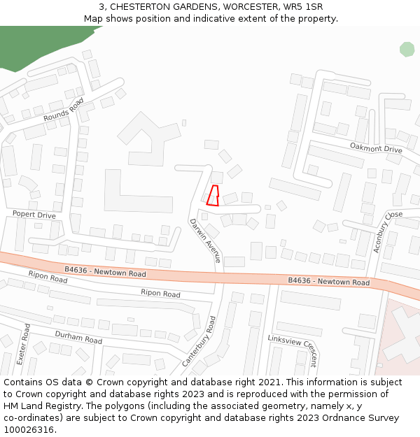 3, CHESTERTON GARDENS, WORCESTER, WR5 1SR: Location map and indicative extent of plot