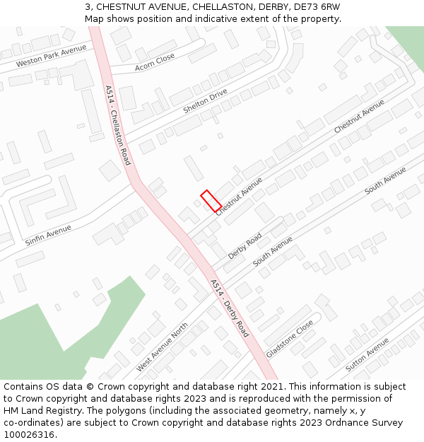 3, CHESTNUT AVENUE, CHELLASTON, DERBY, DE73 6RW: Location map and indicative extent of plot