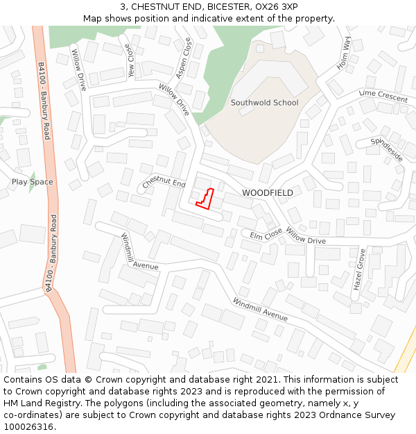 3, CHESTNUT END, BICESTER, OX26 3XP: Location map and indicative extent of plot