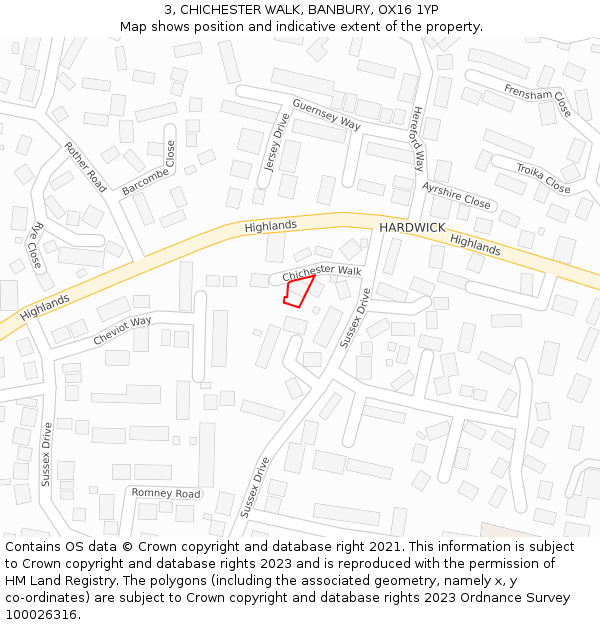 3, CHICHESTER WALK, BANBURY, OX16 1YP: Location map and indicative extent of plot