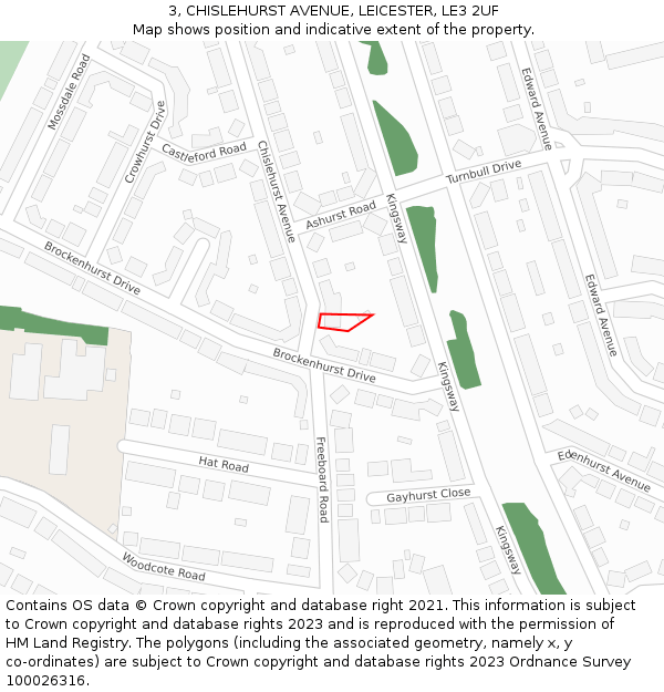 3, CHISLEHURST AVENUE, LEICESTER, LE3 2UF: Location map and indicative extent of plot