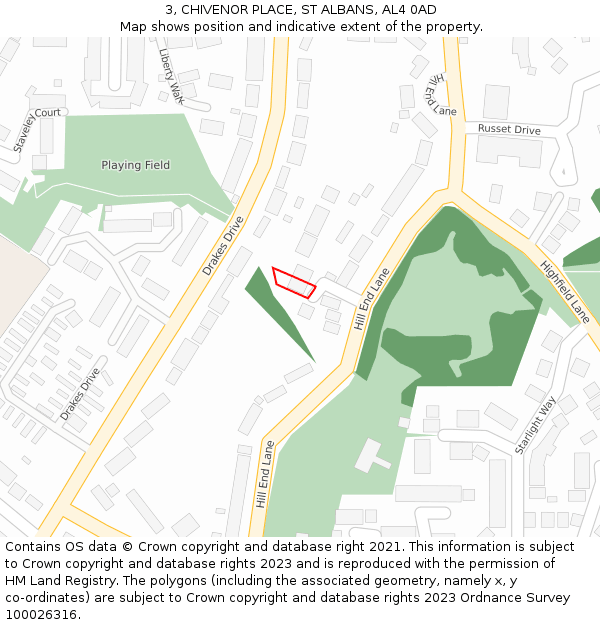 3, CHIVENOR PLACE, ST ALBANS, AL4 0AD: Location map and indicative extent of plot