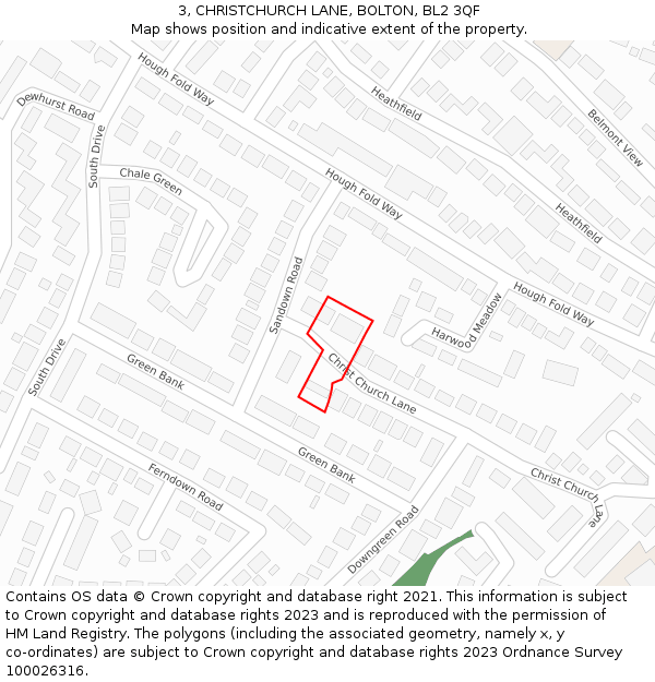 3, CHRISTCHURCH LANE, BOLTON, BL2 3QF: Location map and indicative extent of plot
