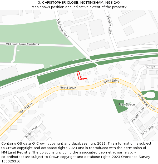 3, CHRISTOPHER CLOSE, NOTTINGHAM, NG8 2AX: Location map and indicative extent of plot