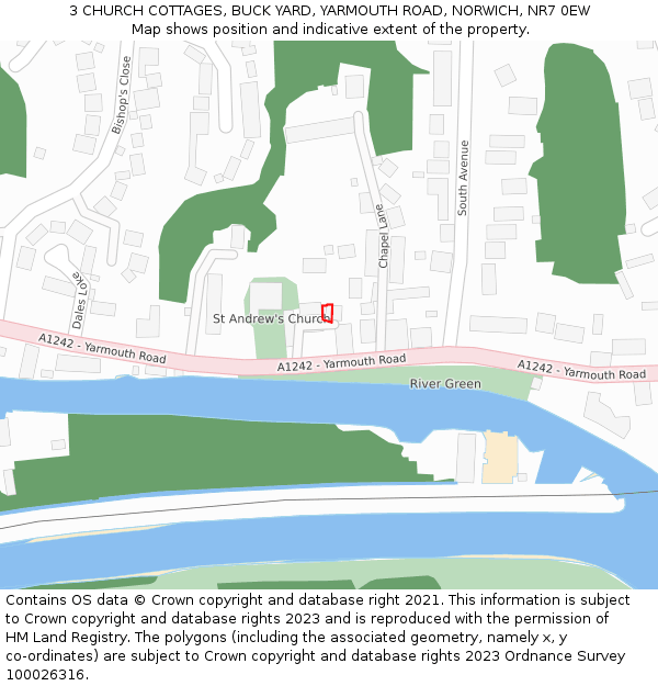 3 CHURCH COTTAGES, BUCK YARD, YARMOUTH ROAD, NORWICH, NR7 0EW: Location map and indicative extent of plot