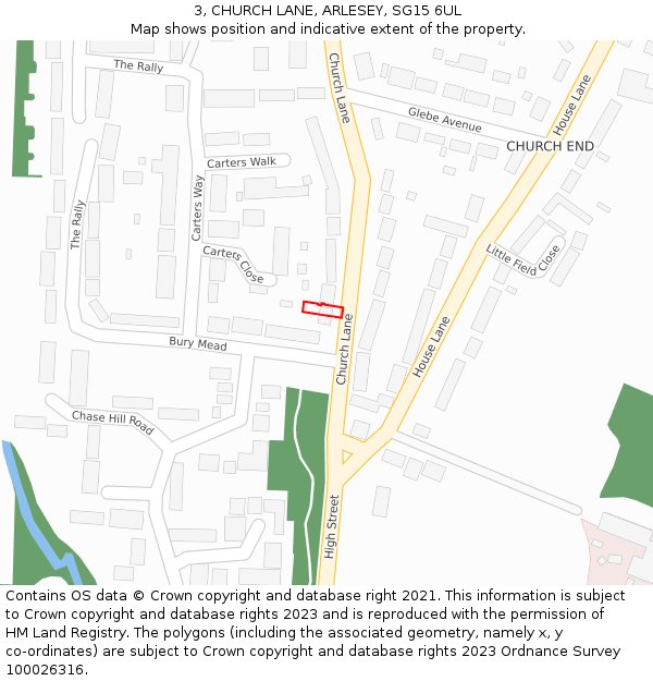 3, CHURCH LANE, ARLESEY, SG15 6UL: Location map and indicative extent of plot