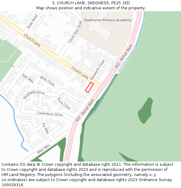 3, CHURCH LANE, SKEGNESS, PE25 1ED: Location map and indicative extent of plot