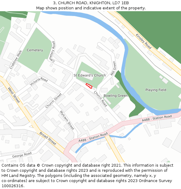 3, CHURCH ROAD, KNIGHTON, LD7 1EB: Location map and indicative extent of plot