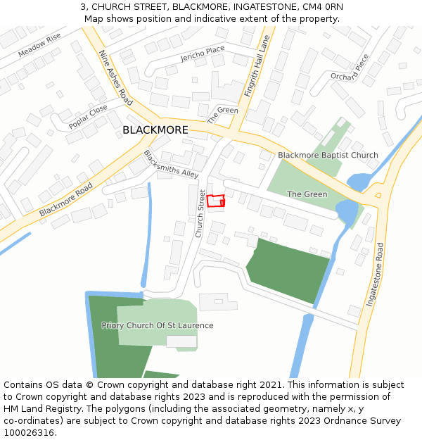 3, CHURCH STREET, BLACKMORE, INGATESTONE, CM4 0RN: Location map and indicative extent of plot