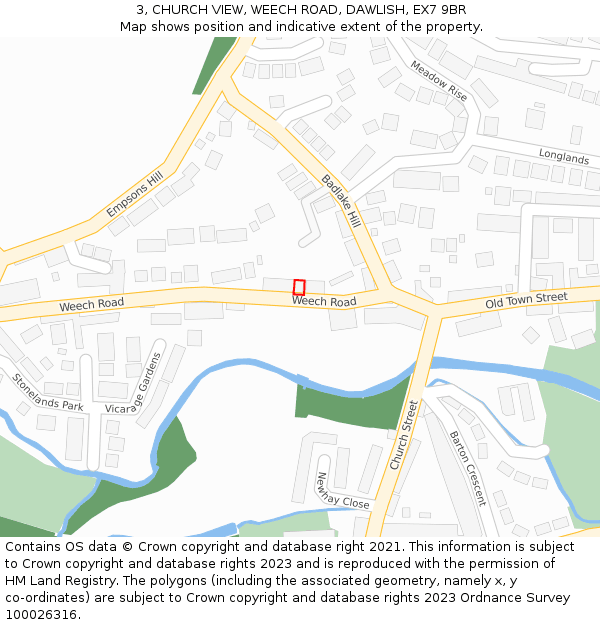 3, CHURCH VIEW, WEECH ROAD, DAWLISH, EX7 9BR: Location map and indicative extent of plot