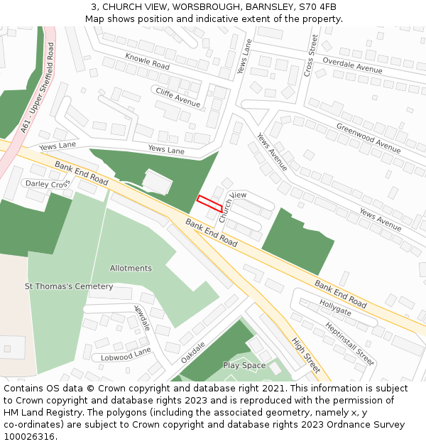 3, CHURCH VIEW, WORSBROUGH, BARNSLEY, S70 4FB: Location map and indicative extent of plot