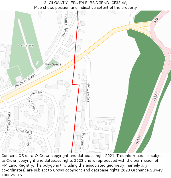 3, CILGANT Y LEIN, PYLE, BRIDGEND, CF33 4AJ: Location map and indicative extent of plot