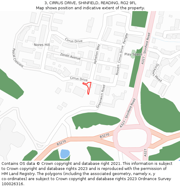 3, CIRRUS DRIVE, SHINFIELD, READING, RG2 9FL: Location map and indicative extent of plot