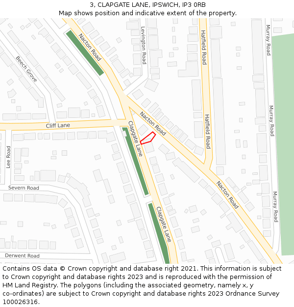 3, CLAPGATE LANE, IPSWICH, IP3 0RB: Location map and indicative extent of plot
