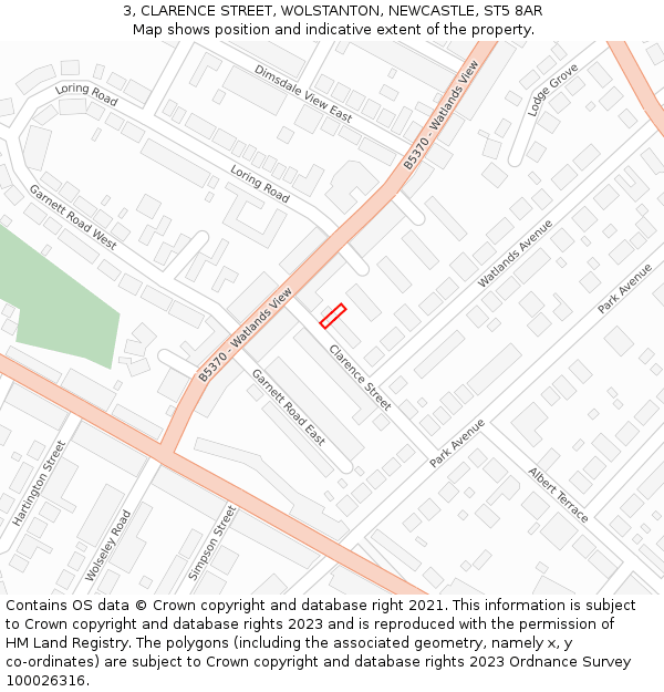 3, CLARENCE STREET, WOLSTANTON, NEWCASTLE, ST5 8AR: Location map and indicative extent of plot