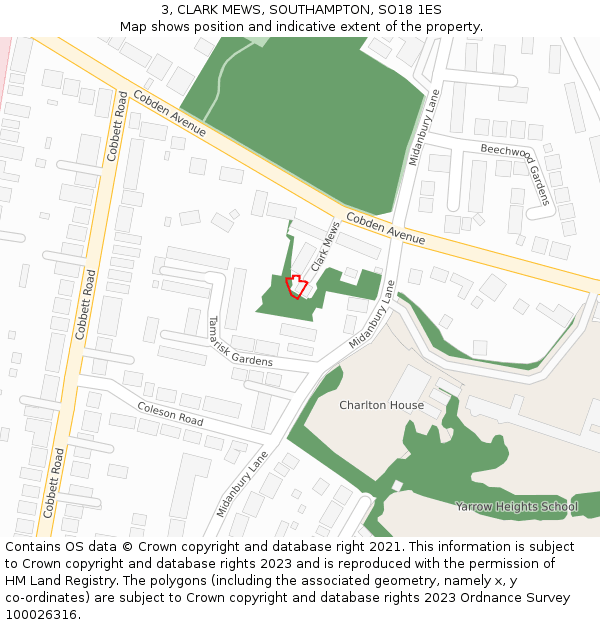 3, CLARK MEWS, SOUTHAMPTON, SO18 1ES: Location map and indicative extent of plot