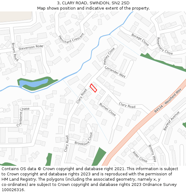3, CLARY ROAD, SWINDON, SN2 2SD: Location map and indicative extent of plot