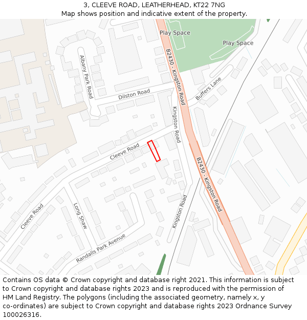 3, CLEEVE ROAD, LEATHERHEAD, KT22 7NG: Location map and indicative extent of plot