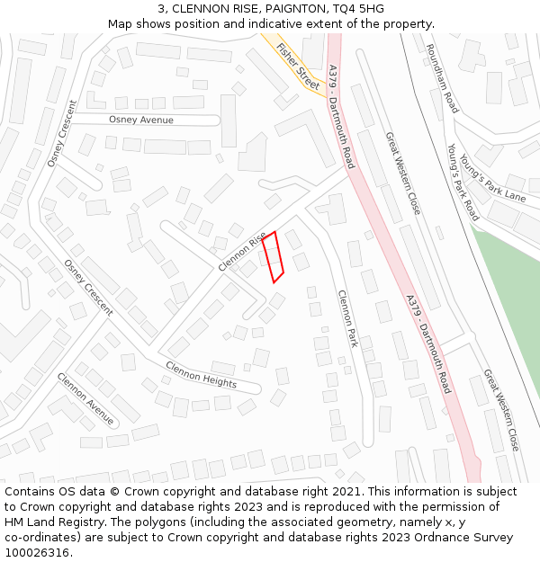 3, CLENNON RISE, PAIGNTON, TQ4 5HG: Location map and indicative extent of plot