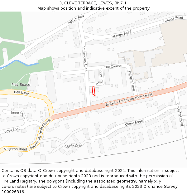 3, CLEVE TERRACE, LEWES, BN7 1JJ: Location map and indicative extent of plot