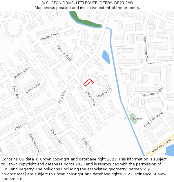 3, CLIFTON DRIVE, LITTLEOVER, DERBY, DE23 3AD: Location map and indicative extent of plot