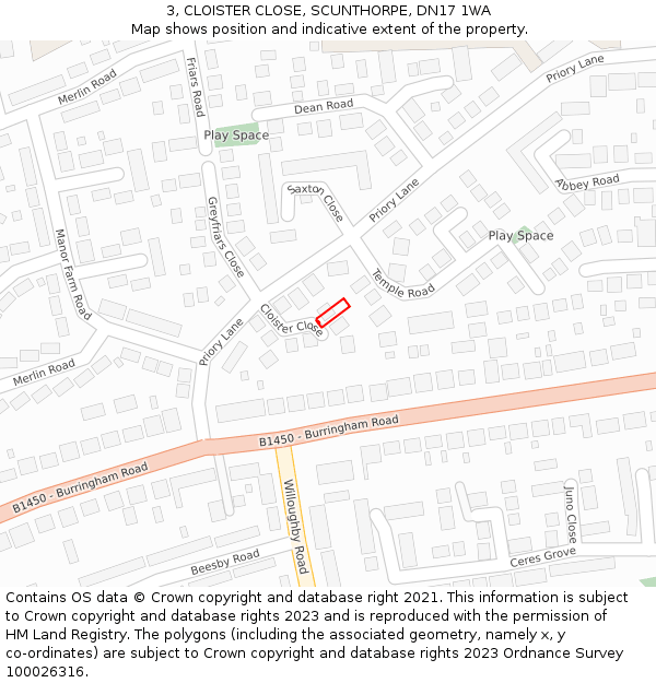 3, CLOISTER CLOSE, SCUNTHORPE, DN17 1WA: Location map and indicative extent of plot