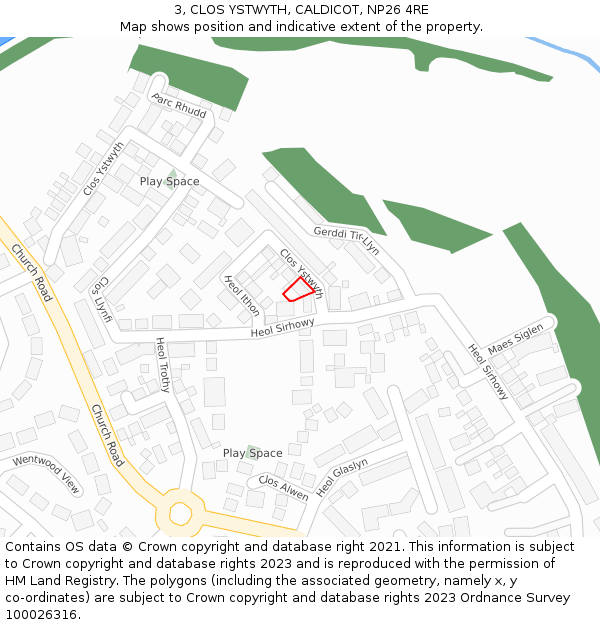 3, CLOS YSTWYTH, CALDICOT, NP26 4RE: Location map and indicative extent of plot