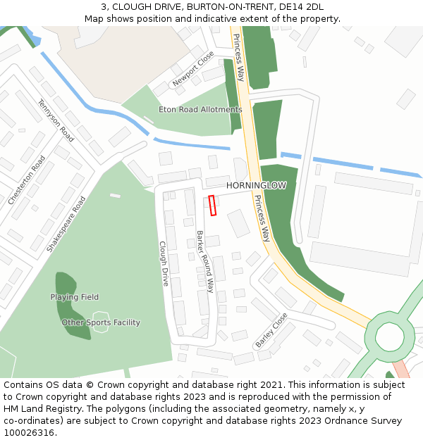 3, CLOUGH DRIVE, BURTON-ON-TRENT, DE14 2DL: Location map and indicative extent of plot