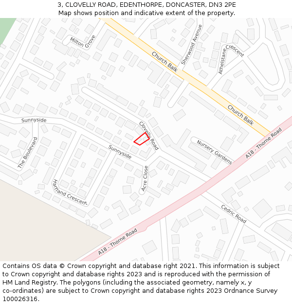 3, CLOVELLY ROAD, EDENTHORPE, DONCASTER, DN3 2PE: Location map and indicative extent of plot
