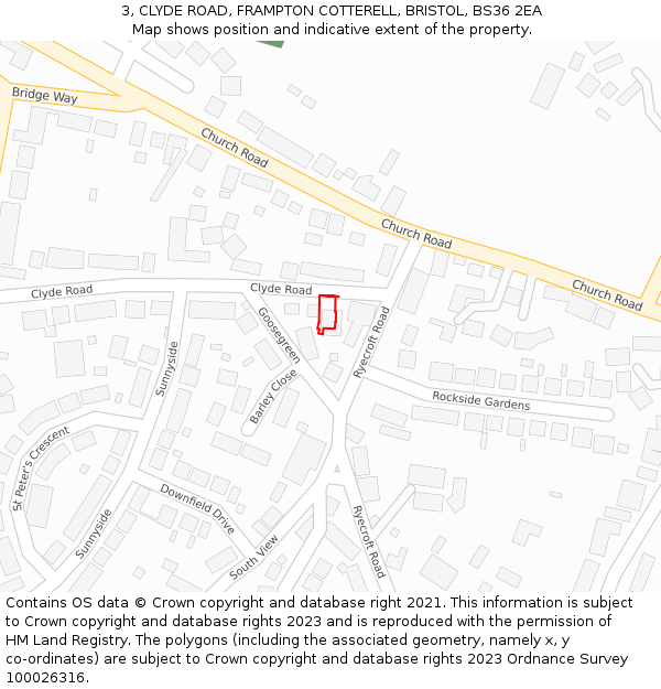 3, CLYDE ROAD, FRAMPTON COTTERELL, BRISTOL, BS36 2EA: Location map and indicative extent of plot