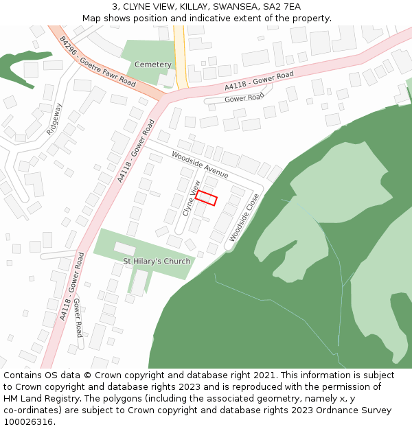 3, CLYNE VIEW, KILLAY, SWANSEA, SA2 7EA: Location map and indicative extent of plot