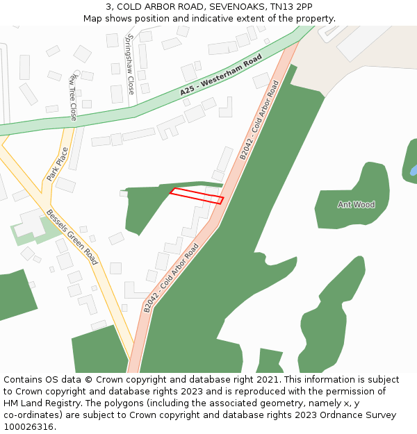 3, COLD ARBOR ROAD, SEVENOAKS, TN13 2PP: Location map and indicative extent of plot